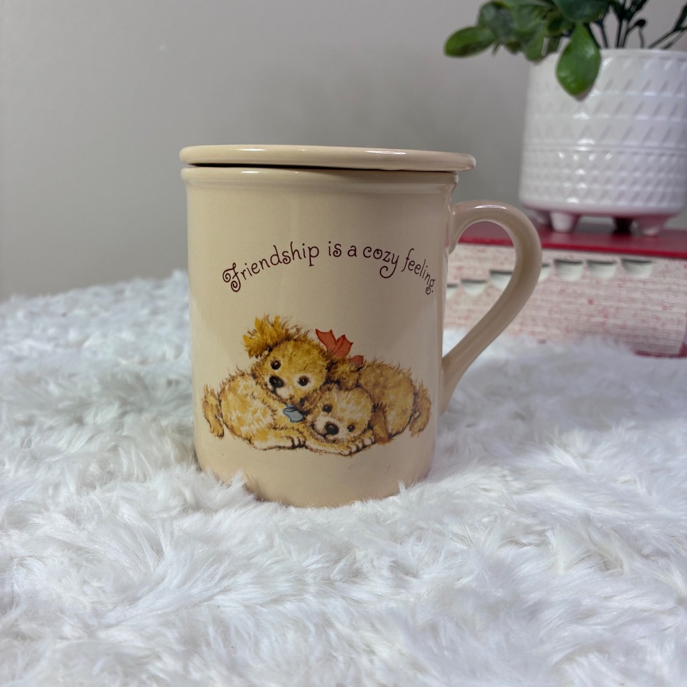 Vintage Hallmark Mug Mates Puppy Dog Ceramic Mug with Coaster Lid Made in Japan